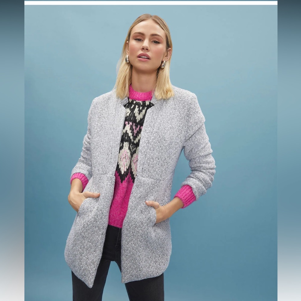 VICI Herringbone Heather Grey Pocketed Coat XS